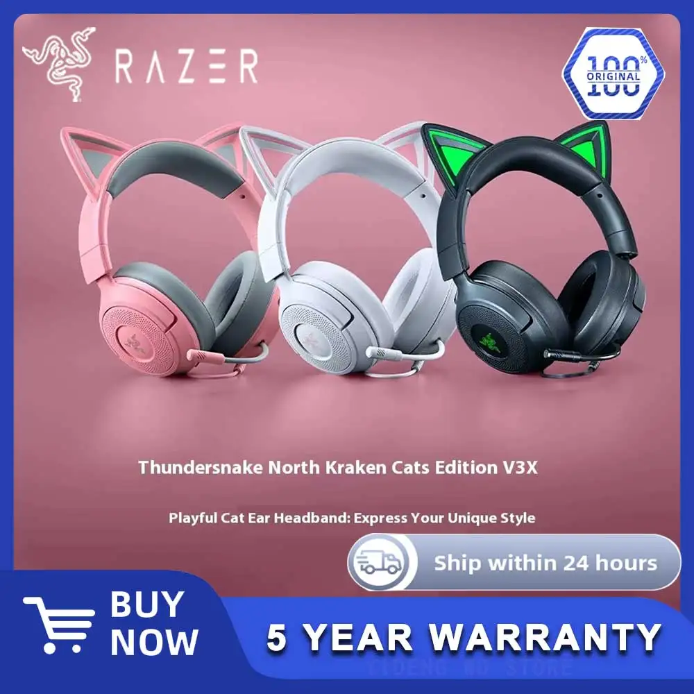 Razer Kraken Kitty V3 X سماعات رأس سلكية مع ميكروفون مثبت على الرأس سماعة ألعاب الرياضات الإلكترونية Triforce سماعات خفيفة الوزن للكمبيوتر المحمول #1