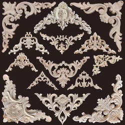 Wooden Carved Corner Flower Applique Unpainted Frame for Cabinet Decor Home Wood Corner Joint Wood Figurines Decor Living Room