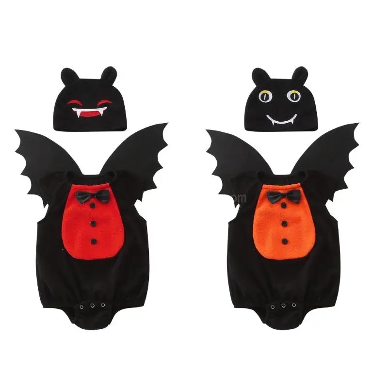 

2Pcs Baby Bat Halloween Costume Set Include Winged Romper and Hat Props