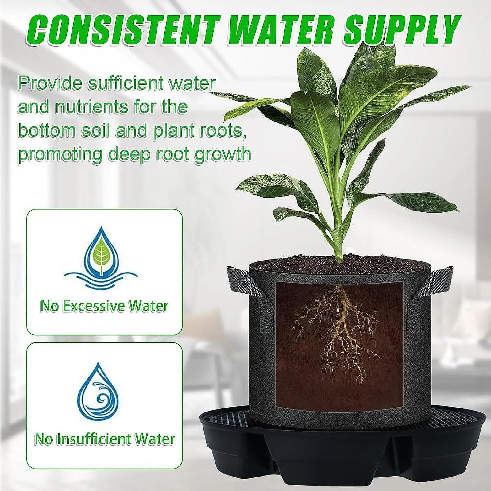 4x Self Watering Pot Base Stand, Greenhouse Gardening Balcony Fabric Pot Base Plant Tray No Accumulation Easy to Maintain