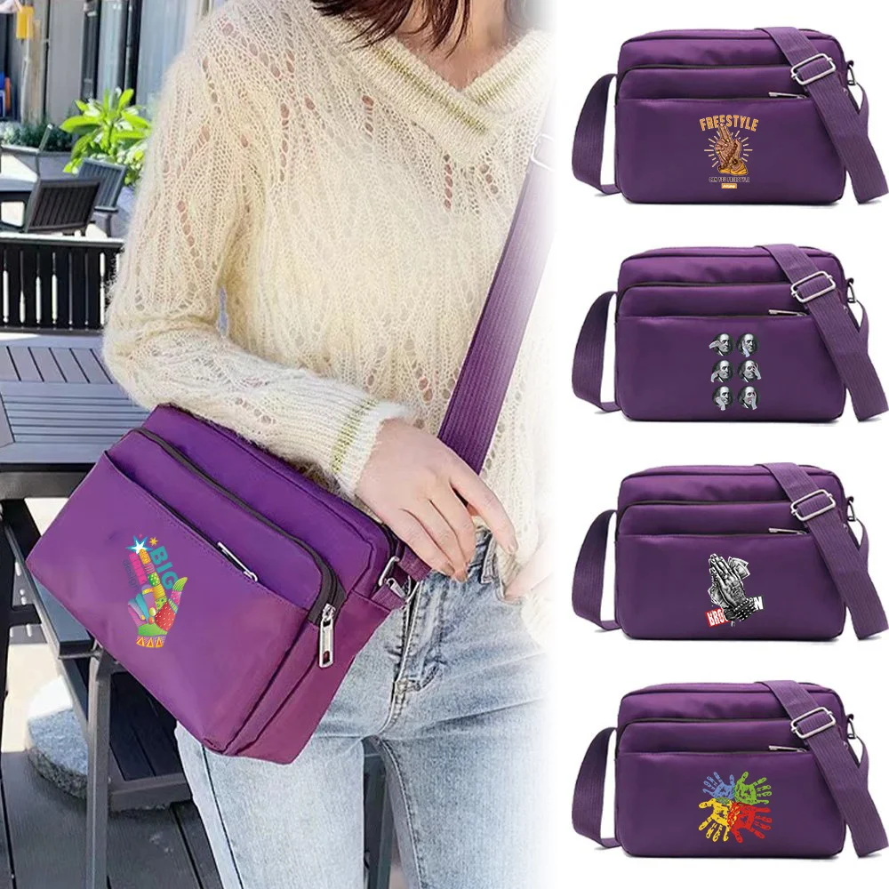 

One Shoulder Crossbody Bag Hand Pattern Printing Series Purple Large Capacity Travel and Commuting Storage Bag Multi-layer