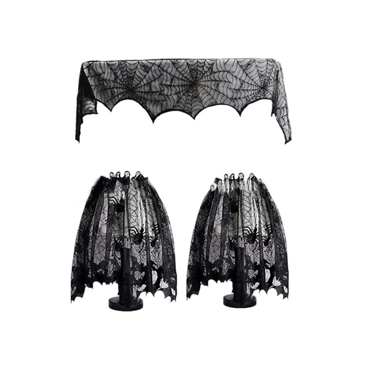 1Set Halloween Decoration Black Lace Spiderweb Fireplace Mantles Scarf Cover Festive Party Supplies