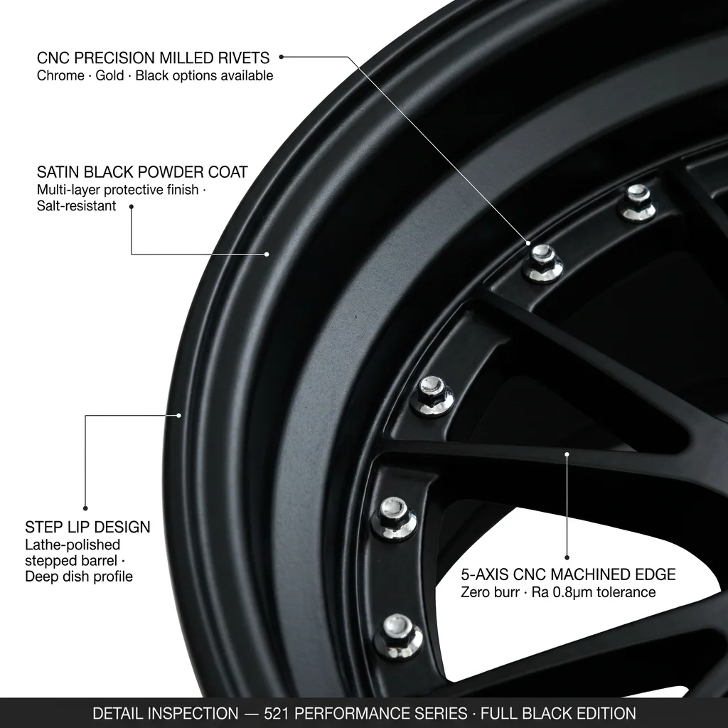 18 Inch 9J 521 Series Performance Forged Wheels Monoblock 2-Piece Mesh Design All Black Universal Luxury Sedan Rims - view 4