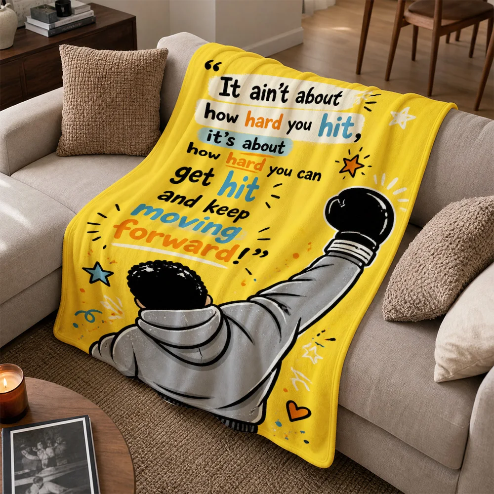 Motivational Sports Throw Blanket Yellow Couch Cover Gym Workout Decor Gift Inspirational Fleece Throw for Home Sofa Area