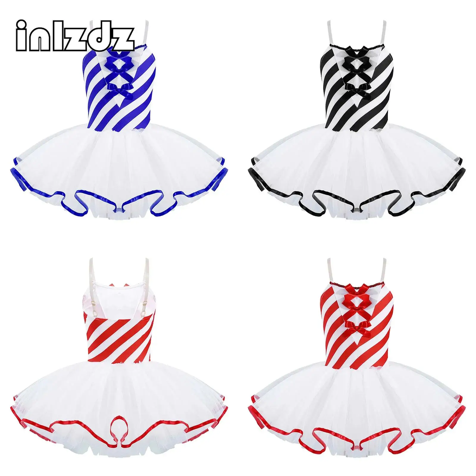 

Girls Candy Cane Christmas New Year Party Costume Bowknot Ballet Tutu Dress Sleeveless Gymnastics Leotard Costume Dancewear