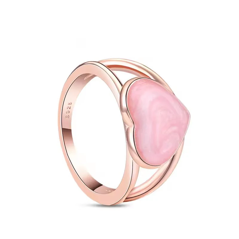 2025 جديد 925 فضة 6 7 8 9 خاتم على شكل قلب لؤلؤي وردي خاتم على شكل قلب مناسب لحفلات أعياد الميلاد وهدايا الزفاف