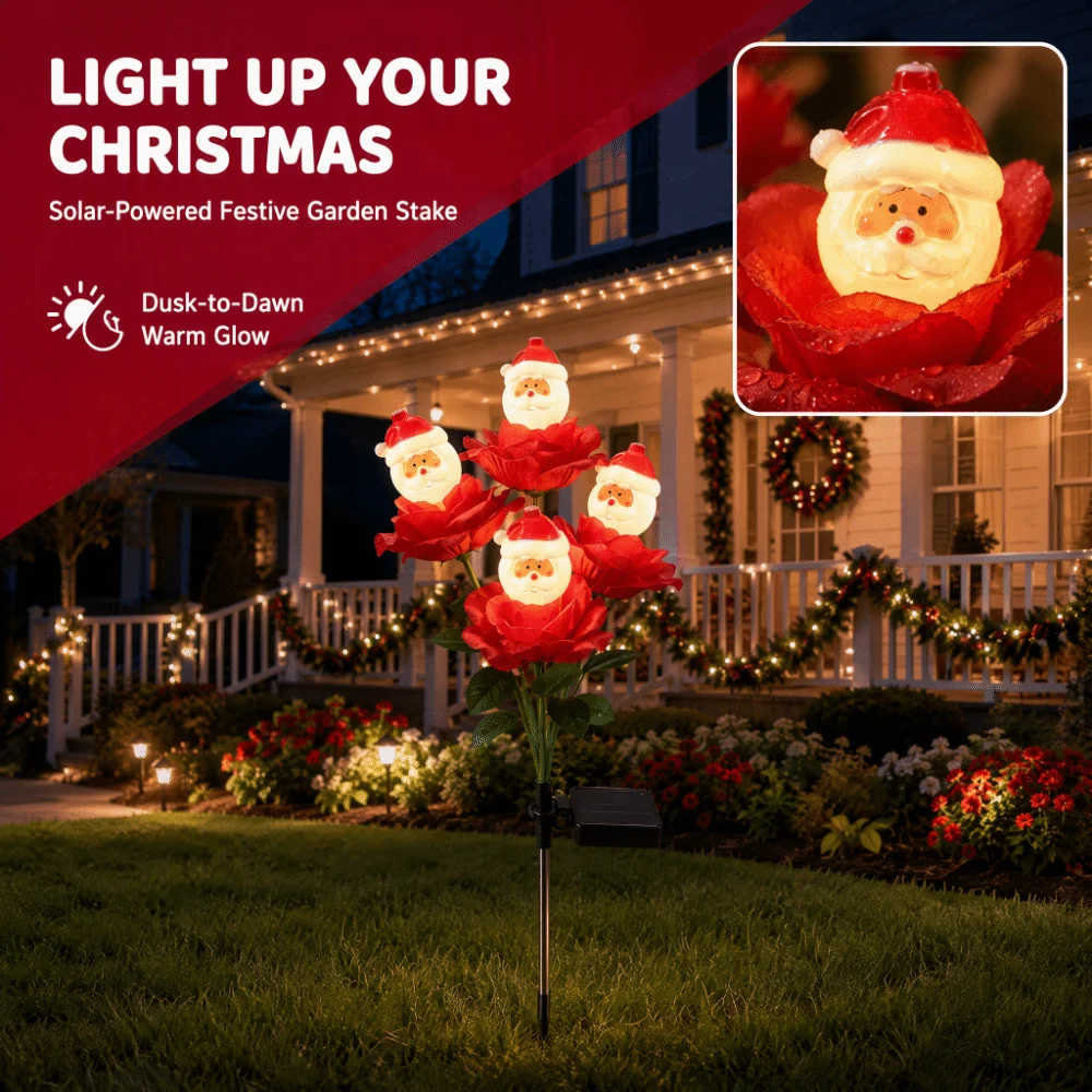 Solar Powered Solar Christmas Lights Waterproof Rose Design Garden Stake Lights Doll Design Snowman Design Snowman Garden Light