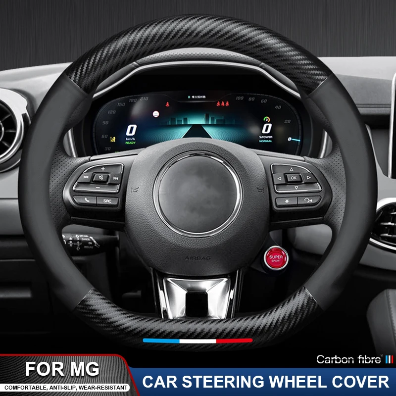 

Car Carbon Fiber Leather Steering Wheel Cover For MG 5 Scorpio 6 3 7 4 ONE 3SW HS5 ZS ZTR GT ZR HS GS ES5 EHS EZS EV RX5 RX8 I5