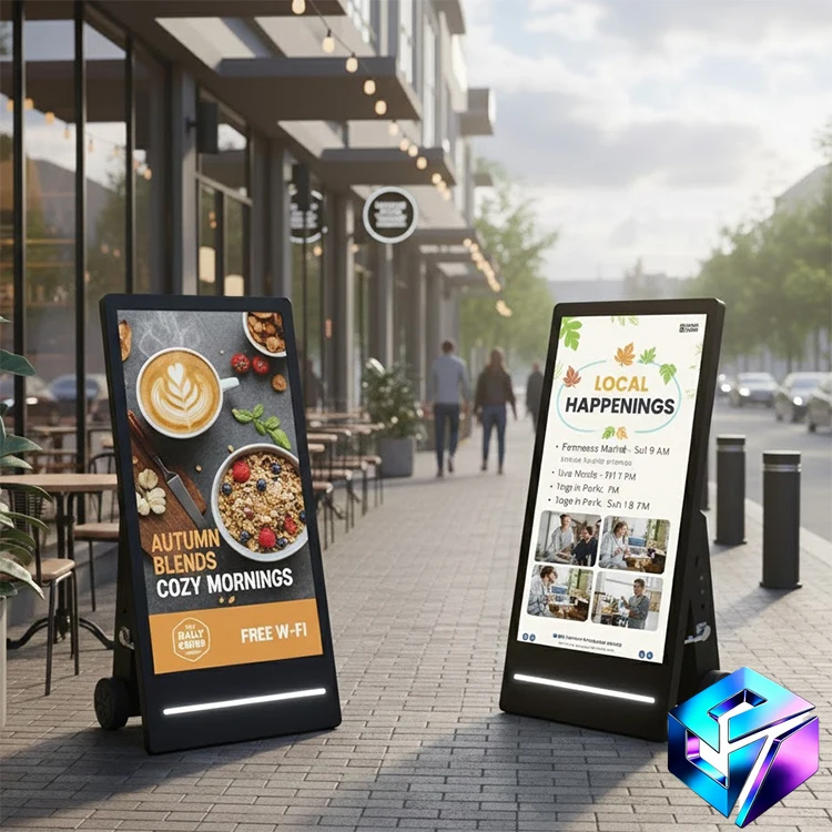 43 Inch IP55 Waterproof Foldable LCD Digital Signage Battery Powered Portable Outdoor Advertising Display Screen