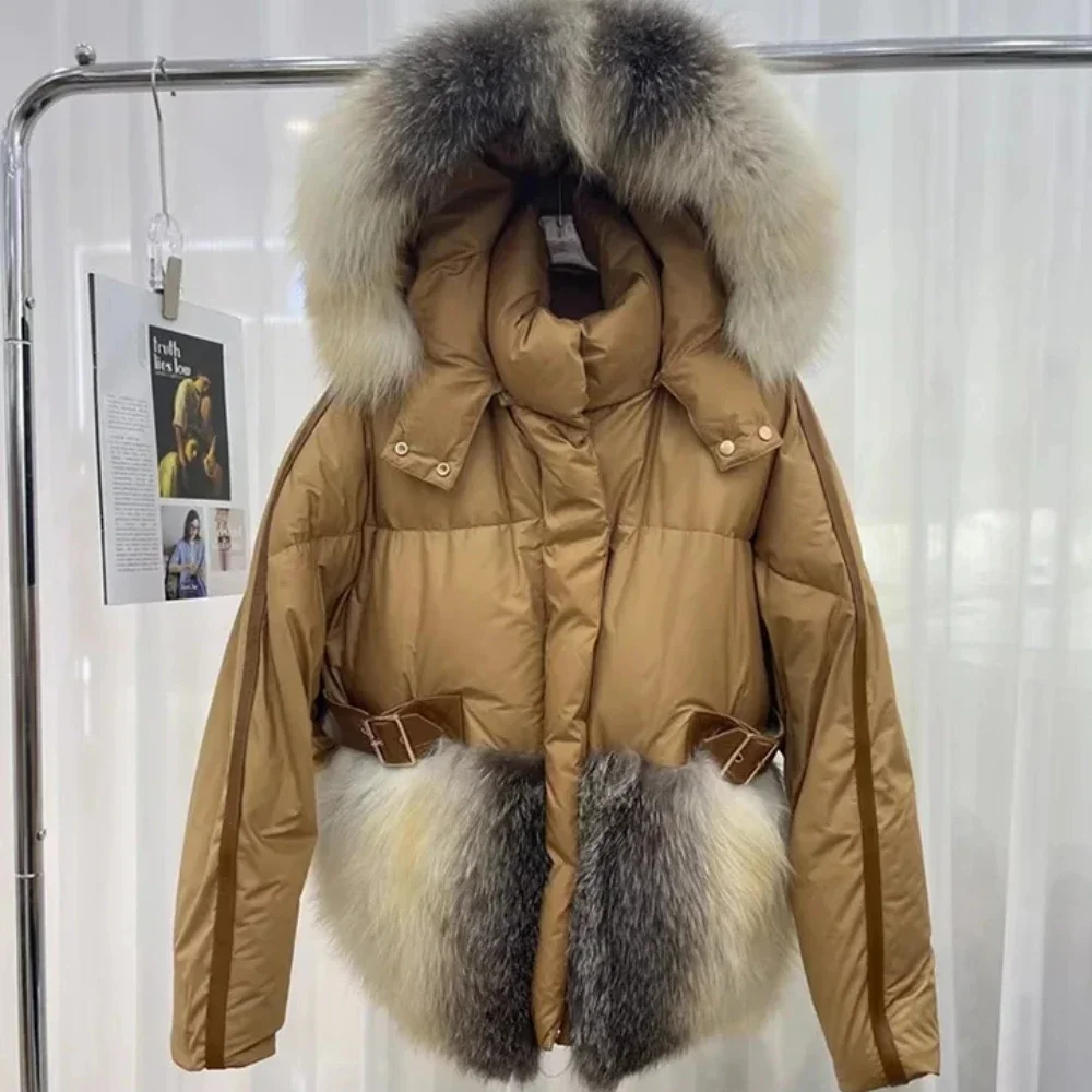 Real Fur Jacket Women Winter Hood Collar White Goose Down Coats Women Parka Loose Female Outwear Coats with Real Red Fox Fur