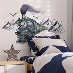 Watercolor Mountain Train Seagulls Wall Stickers For Kids Room Home Decor Living Room Art Wallpaper Children Nursery Wall Decals