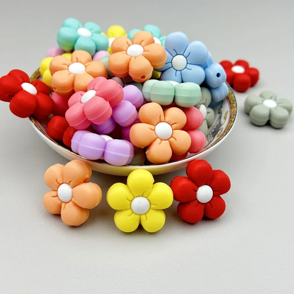 10PC Baby 11 Colors Flowers Beads Teethe Baby DIY String Pen Bead Nipple Chains Jewelry Accessories Teethe Silicone Focal Beads