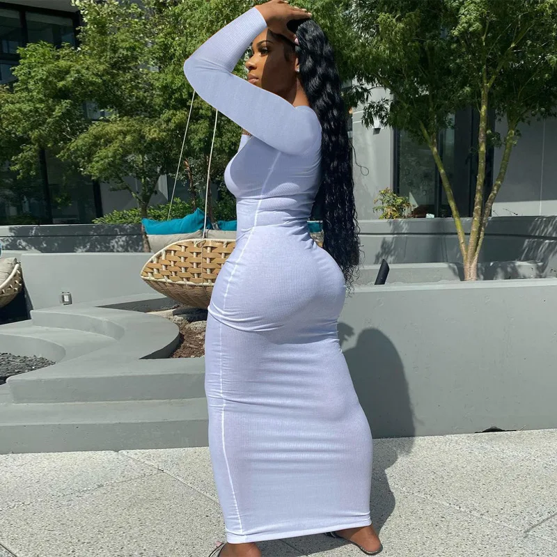 DEODAR Ribbed Knitted Stripe Women Pure Long Sleeves Midi Dress V Neck Bodycon Sexy Streetwear Party Club Suitable for Spring