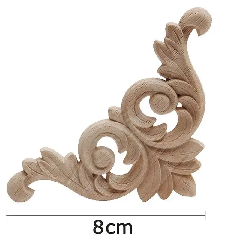 DTA4 60 Pcs Unpainted Wood Carved Corner Onlay Applique, European Style Furniture Wood Appliques for Door Cabinet Decor, 8x8cm