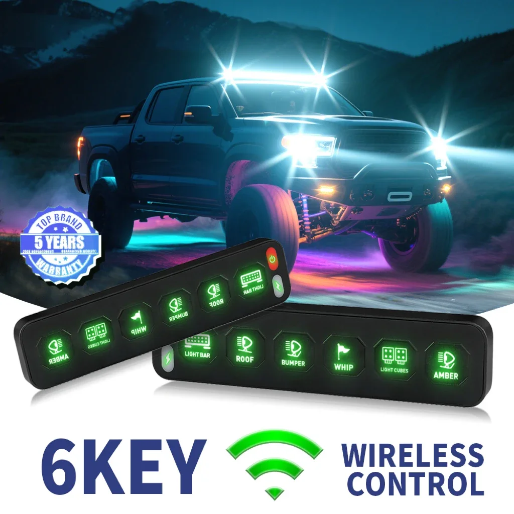 

HAOLIDE Беспроводная 6 панель управления Сенсорное многофункциональное электронное реле RGB Flashing Click 12 В 24 В для автомобиля 4x4 Лодка