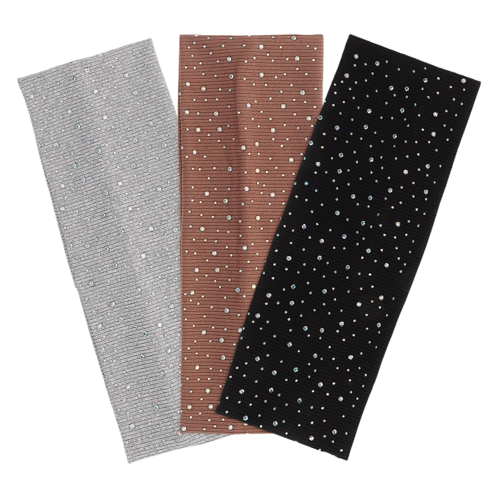 3Pcs Sport Headbands Wide Rhinestone Beaded Elastic Workout Yoga Hairbands Sweat Absorbing Fashion Hair Accessories