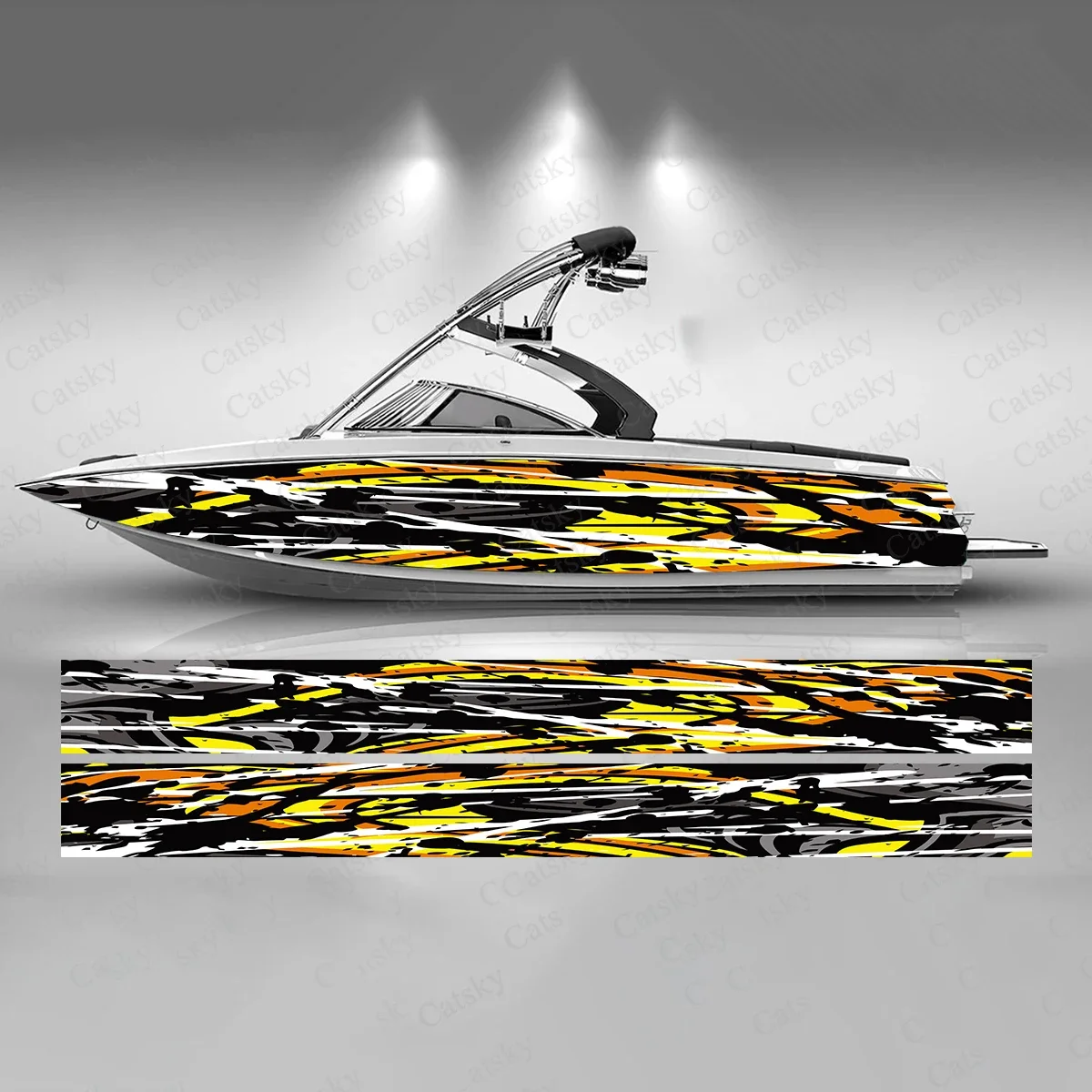 Abstract Yellow Black Colorful Boat Sticker Fashion Custom Fish Boat-Sticker Vinyl Waterproof Boat Wrap Graphic Boat Wrap Decal