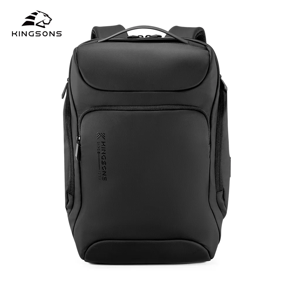 Kingsons Business Backpack For Men 15.6 inch Laptop 2025 Concise Design 180° Open Up USB-C Fast Charging Port Waterproof Black