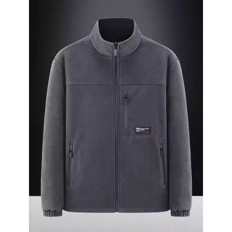Men Outdoor Fashionable Solid Color Casual Cashmere Cardigan Jacket Windproof Warm Breathable Lamb Wool Jacket for Spring Autumn