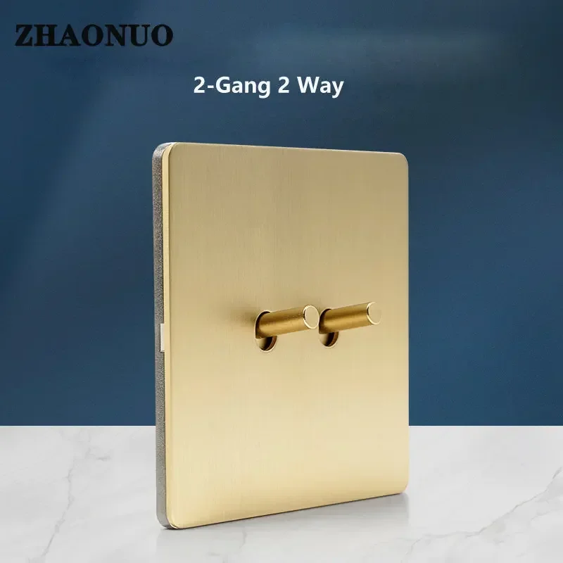 Wall Light Toggle Switch Gold Stainless Steel Panel 1-4 Gang 2 Way Switch EU Socket For Home