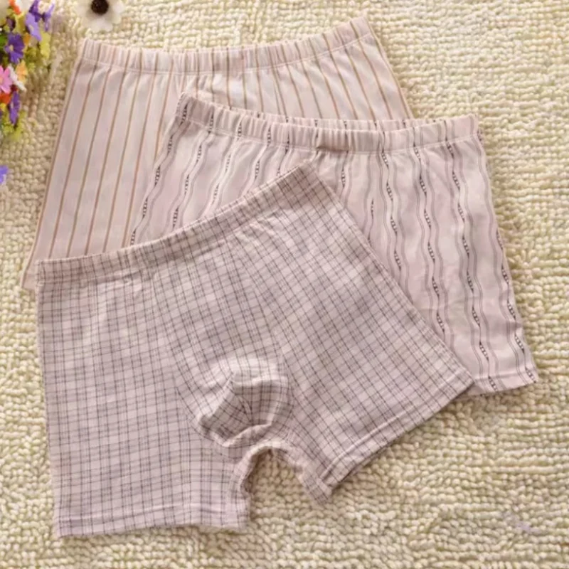 3pcs Men's Cotton Stripe Plaid High Elasticity Boxers Sexy Shorts Plus Size Seamless U Convex Pouch Underwear Soft Panties