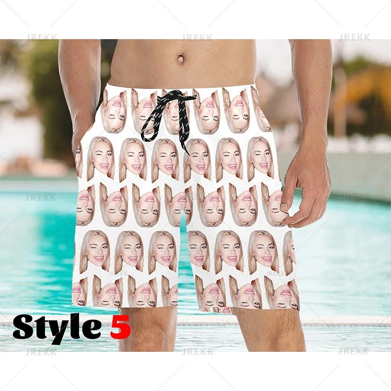 Summer Kawaii 3D Printed Custom Face Beach Shorts Women Funny Design Swim Trunks Fashion Board Shorts Streetwear Men Short Pants