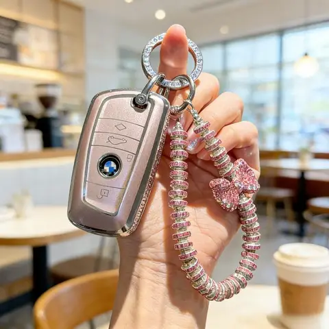 [ Side Diamonds ] 4 Buttons TPU Car Key Case Cover Shell Fob for BMW 3 Series(F30 / F31 / F34) 4 Series(F32 / F33 / F36) 5 Serie