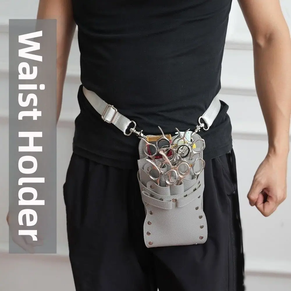 PU Leather Hairdressing Tools Bag Large Capacity Multi Functional Barber Tools Waist Pack Durable 7-Pocket Salon Utility Bag
