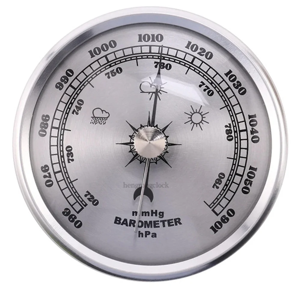 Metal Barometer Clock for Home Use Measuring Atmospheric Pressure and Displaying Time with Mechanical Operation