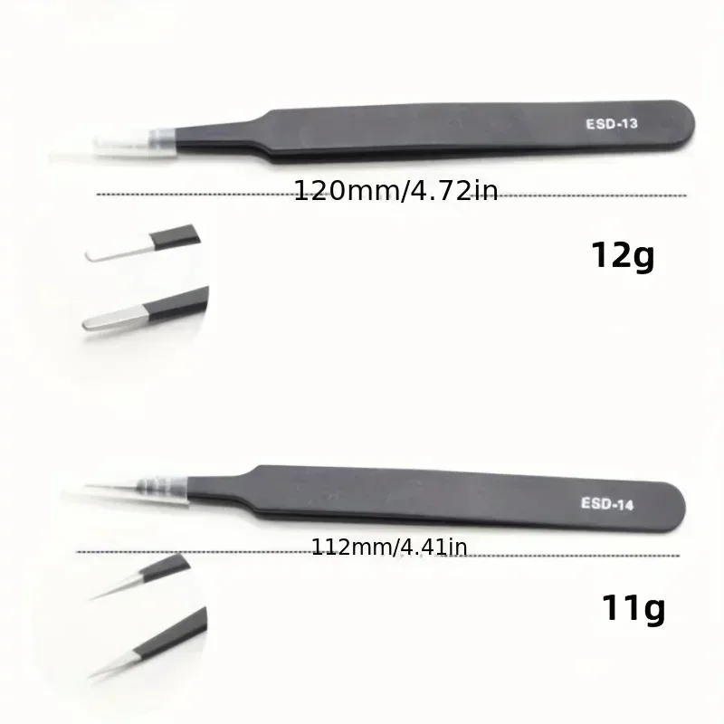 6-Piece Precision ESD Anti-Static Tweezers Set - Stainless Steel Electronic Repair Tools for PCB, Craft Modeling & Bending