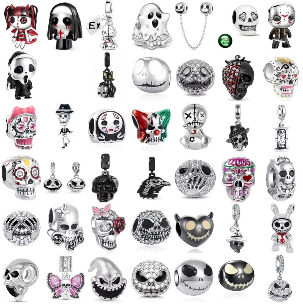 925 Silver Retro Ghost Butterfly Black Cat Pendant Suitable for European Original Bracelet DIY Accessories Charm Jewelry