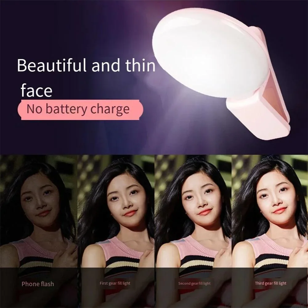Portable Ring Light Mobile Phone Fill Flash Lens Portable Clip Three Stop Dimming Mini Durable Practical LED Selfie Ring Light