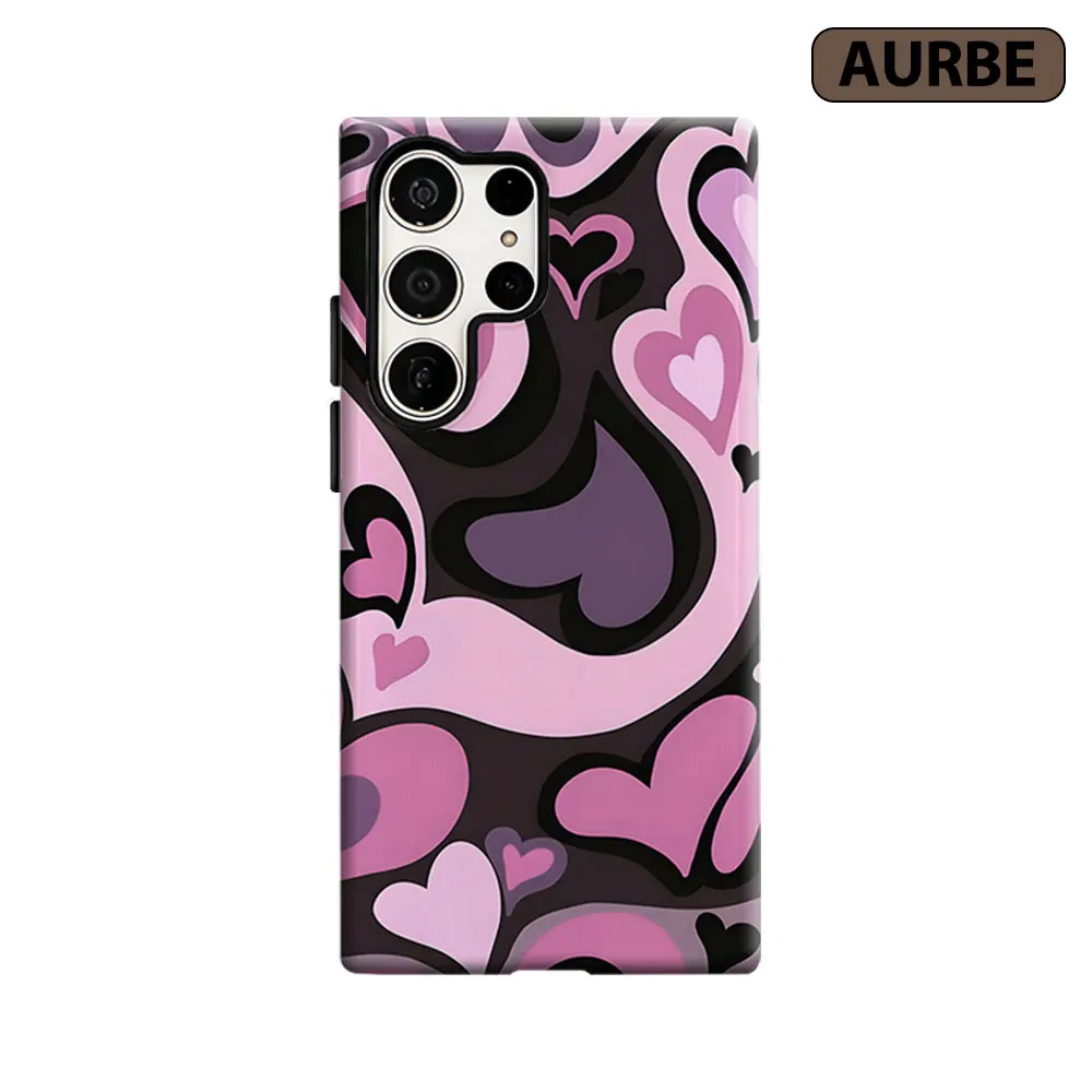 Retro Heart Swirl Phone Case For Samsung Galaxy S26 S25 S24 S23 Ultra Plus HD Hard Double Layer Film Cover
