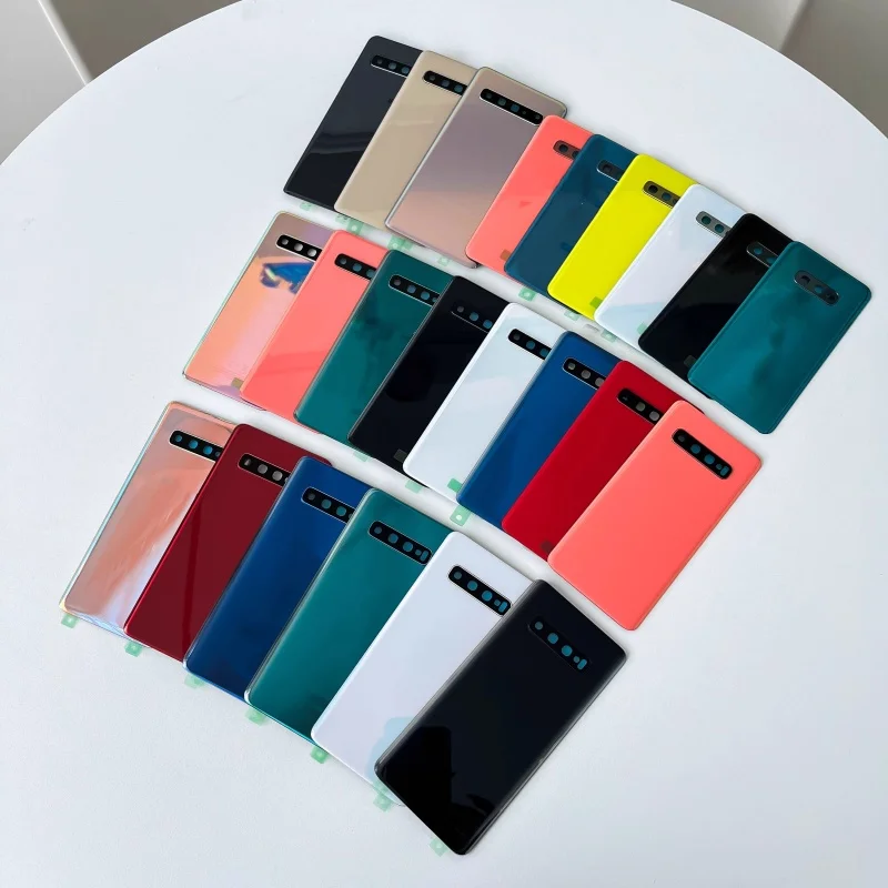 กระจกด้านหลังแบตเตอรี่สําหรับ Samsung Galaxy S10 S10 + S10Plus S10 5G SM-G977N/B/U G9750 G9730 ฝาครอบด้านหลังอะไหล่ซ่อมประตู