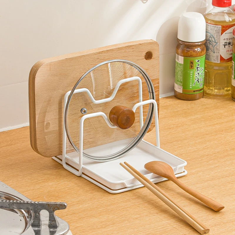 Kitchen Pot Cover Rack Cutting Board Spoon Drain Tray Organizer Cutting Board Rack Pot Storage