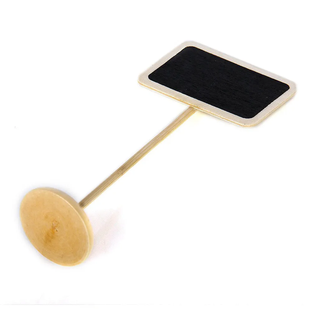 10Pcs Mini Wooden Chalkboard Set with Holder Base 6.8x4.5cm Rectangle Board 13.8cm Stick 3.7cm Diameter Base for Table Numbers