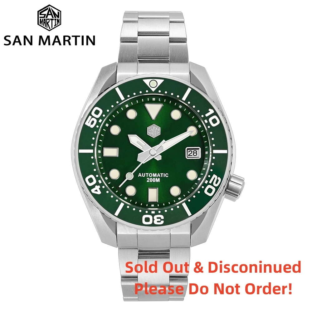 

San Martin Diver MM200 NH35 Мужские автоматические механические часы Роскошный сапфировый керамический безель 20 бар BGW-9 Lume Date Window SN0079