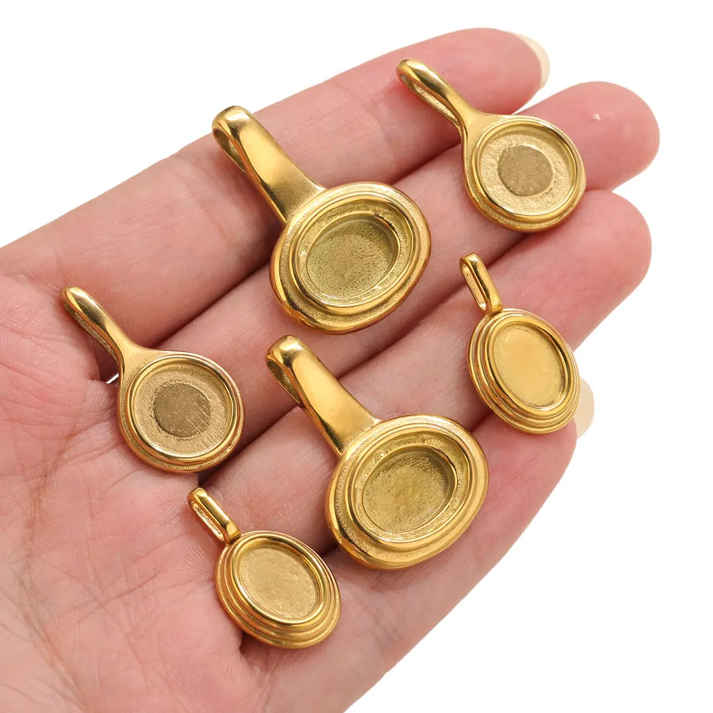 5pcs Stainless Steel Round Oval Trays Bezel Blank Pendants Base DIY Resin Cameo Cabochon Frame Jewelry Making Supplie Crafts
