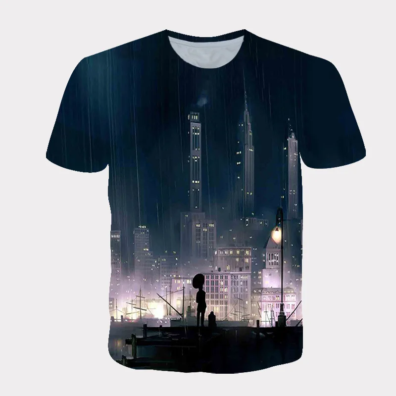 T-shirt imprimé 3D à manches courtes pour hommes, Économie graphiques, Confortable, Respirant, Décontracté, Paysage naturel, Simple, InPorter, Été