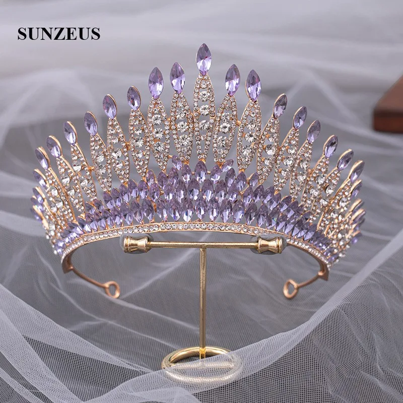 Princess Tiaras and Crown Bride Wedding Hair Jewelry Purple Crystal Special Hair Accessory Women Headband accesorios para mujer