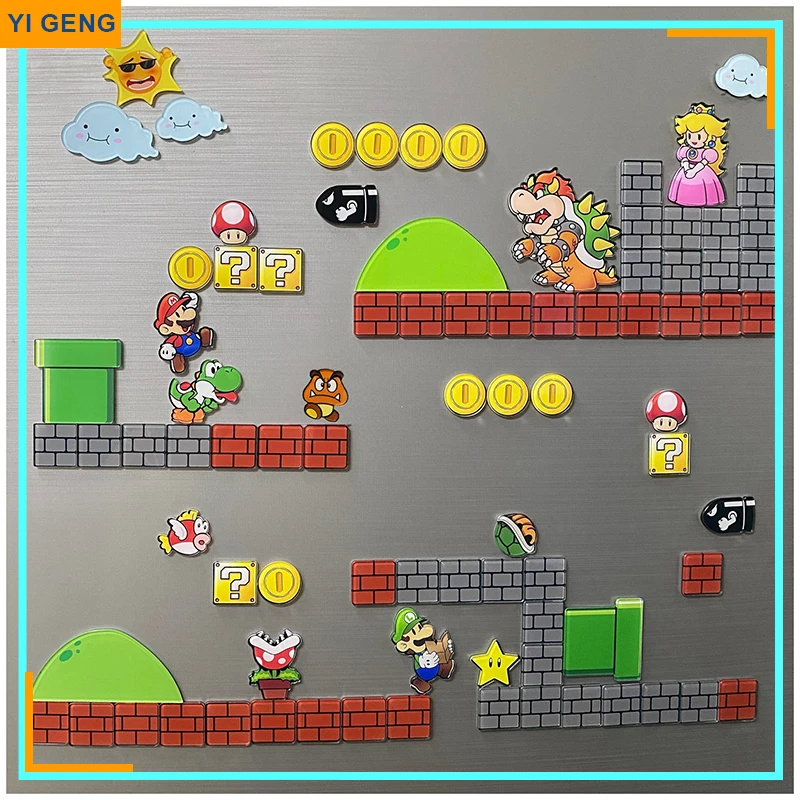 Diy Super Marios Bros Refrigerator Magnetic Stickers Anime Figure Bowser Peach Photo Message Board Magnetic Stickers Decoration