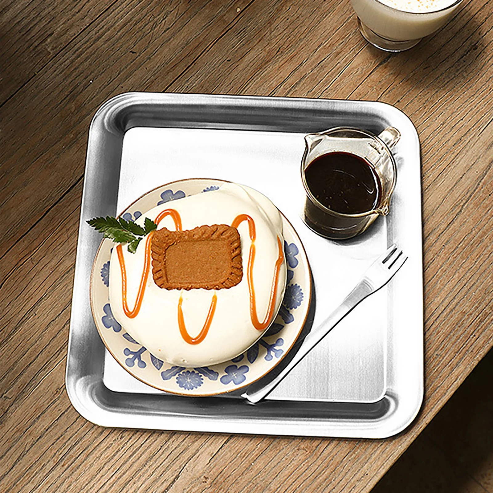 

Stainless Steel Food Household Dessert Tray Cake Serving Plate Fruit Storage Plate Breakfast Afternoon Tea Party Serving