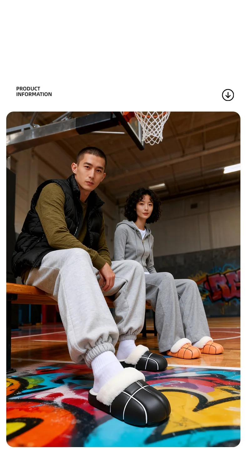 Neue Kreative Basketball-Winterhausschuhe für Damen, Plüschkragen-Mules, Unisex-Hausschuhe für drinnen, Wasserdicht – Detail 10
