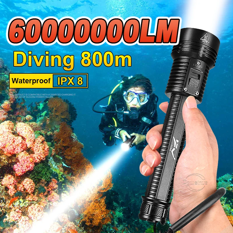 

60000000LM New Professional Diving Flashlights LED Dive Torch IPX8 Waterproof Diving Light Underwater Lamp With Magnetic Switch