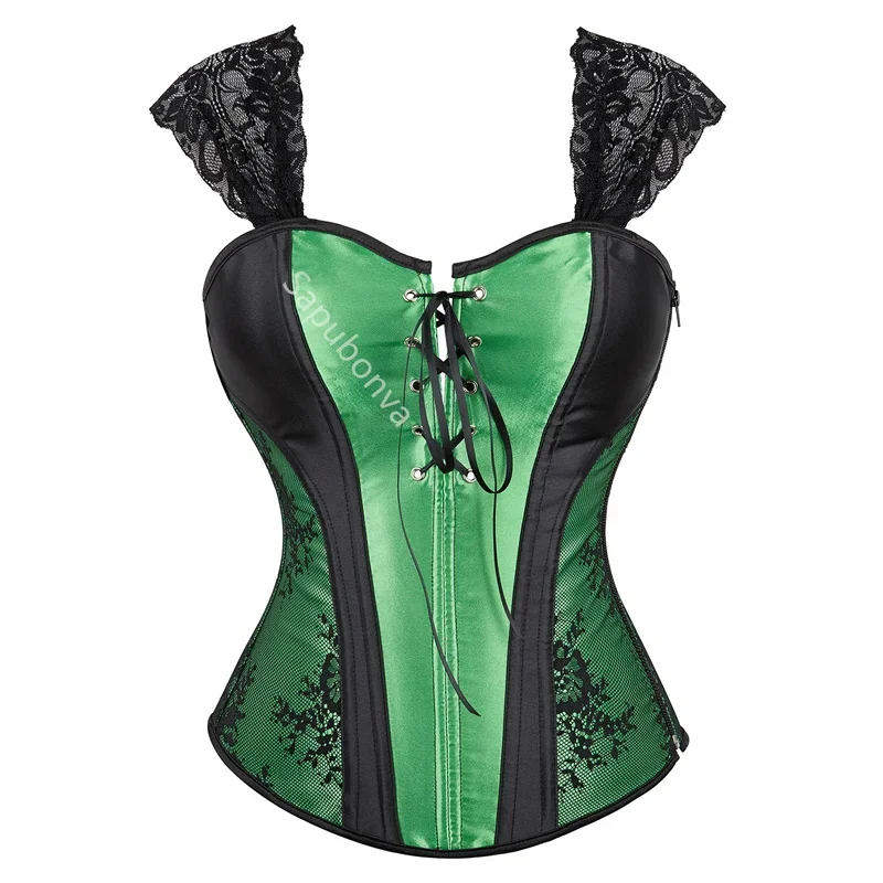 

Corset Plus Size Top Bustiers Overbust Straps Women Sexy Gothic Lace Lingerie Outfit Burlesque Halloween Black Red Green Blue