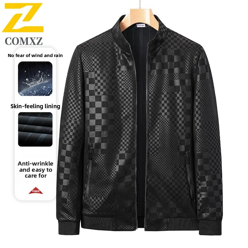 

EIAO Autumn Winter Men's Slim Fit Leather Jacket Windproof Waterproof Versatile Coat Fashion Outdoor for Hiking Camping Fishing