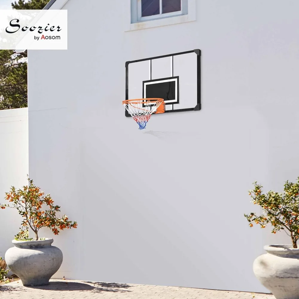 Aro de baloncesto montado en la pared para interiores/exteriores con tablero trasero inastillable de 45 x 29, borde duradero, red para todo tipo de clima para uso doméstico