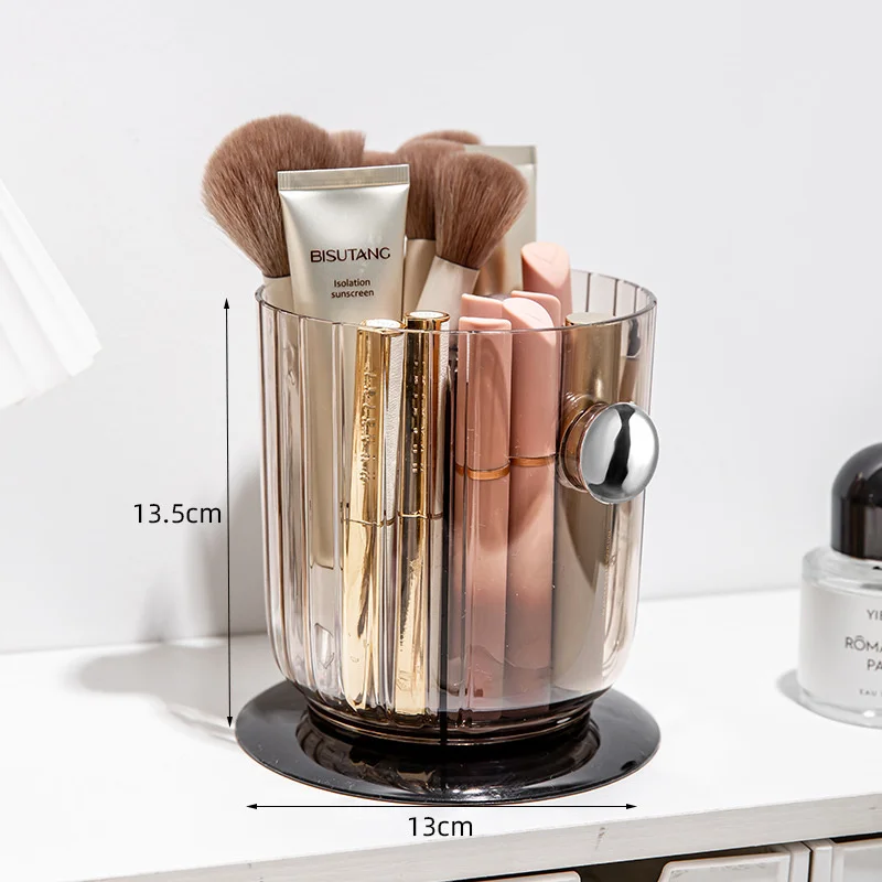 360 °   Porte-brosse de maquillage rotatif à 4 fentes, boîte de rangement pour pinceaux de maquillage, boîte de rangement pour outils cosmétiques rotatifs avec Base détachable
