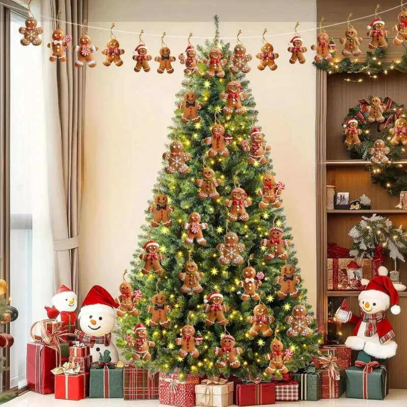 12 قطعة عيد ميلاد سعيد خشبية الزنجبيل رجل معلقة حلية المنزل عيد الميلاد الاحتفال سنة جديدة سعيدة الطرف الديكور DIY بها بنفسك لوازم
