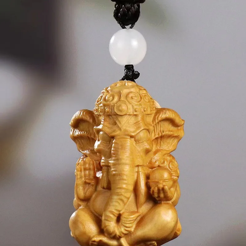 XS771- 4.5 Lovely Elephant Figurine Boxwood Sculpture Animal Netsuke Keychain Crafts Car Pendant Miniatur Ornaments